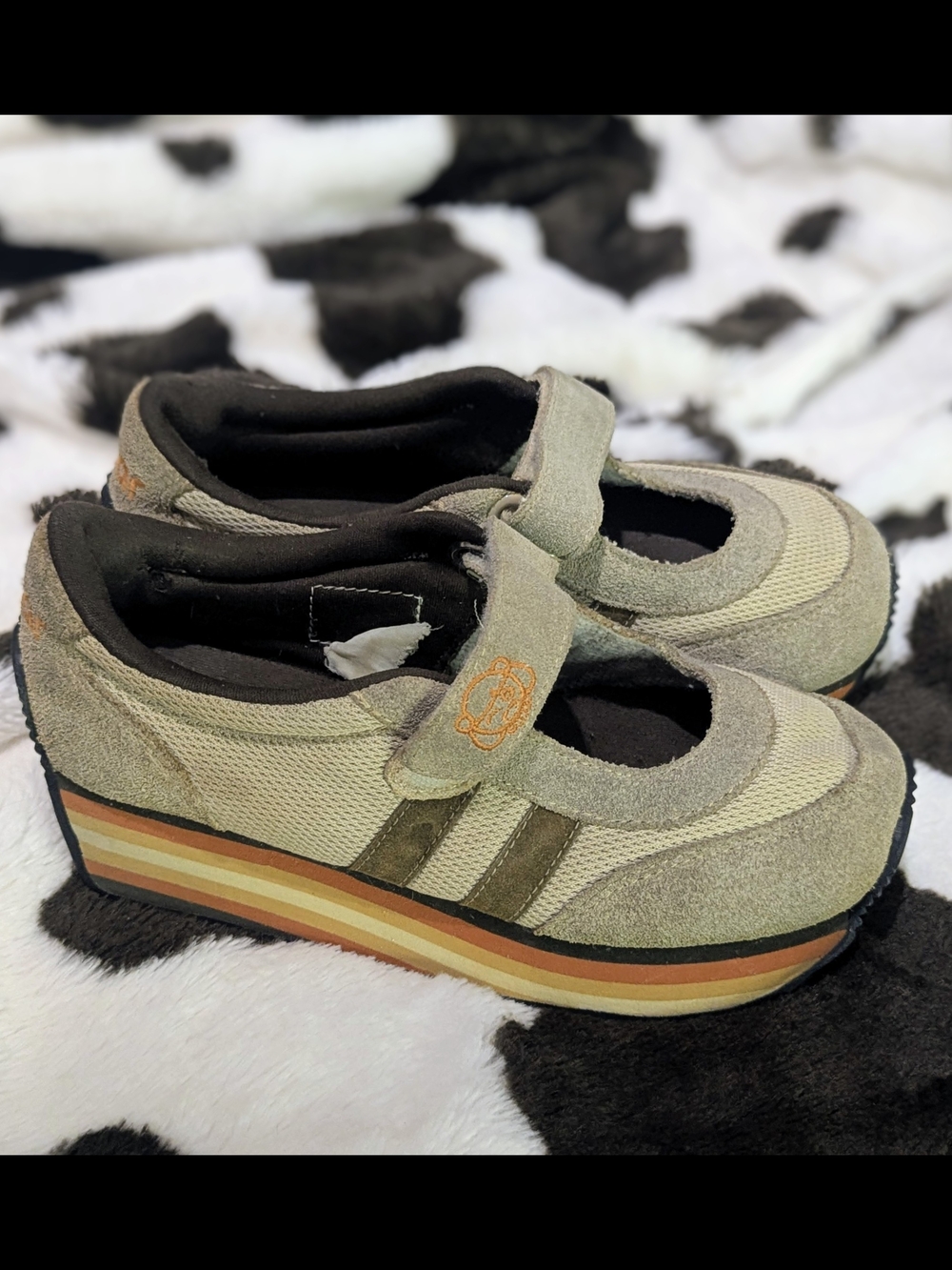 Sugar Olive Green Mary Jane Platform Sneakers with Retro Stripe Sole